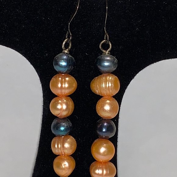 Orange and Blue Freshwater Pearl Dangle Earrings - Picture 6 of 6